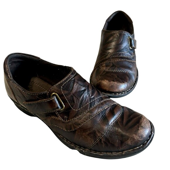 Clarks Womens Bedabbles Crinkle Leather Brown Loafer Hook & Loop Comfort 7.5M - Picture 2 of 13